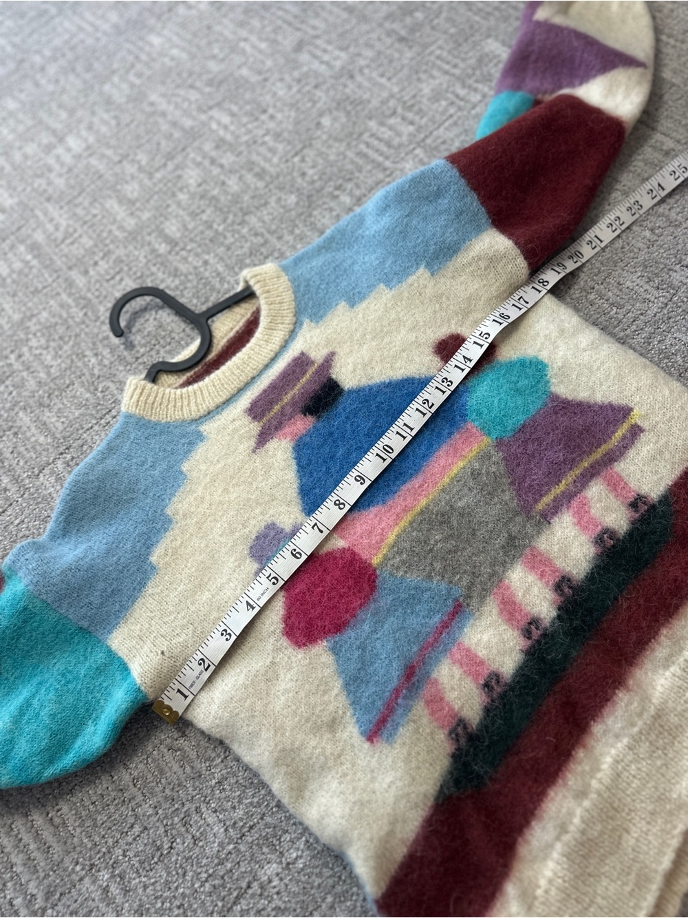 Vintage 80s Peruvian Mohair Blend Sweater | Graphic Knit | Colorblock Crewneck - Picture 7 of 8